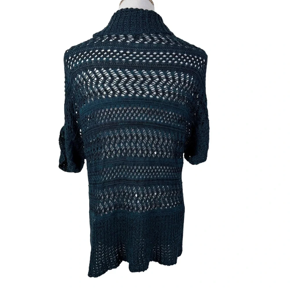 Apt 9 Teal Blue Space Dye‎ Open Knit Crochet Cardigan Button Tab Women's Large